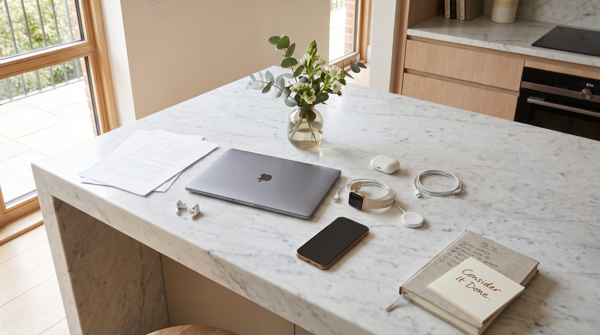 A kitchen bench, cleared and in order